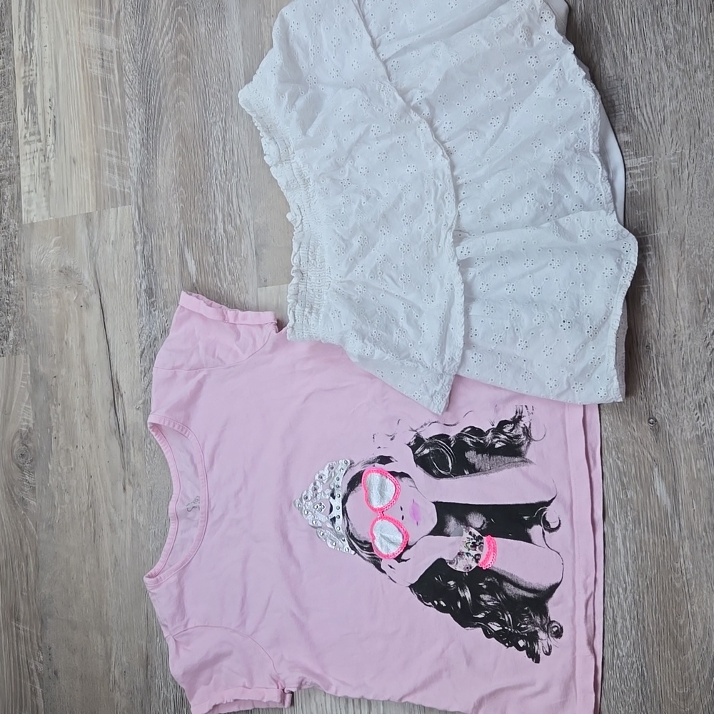 Children's Place Girls 10 12 summer pink tiara tee and white eyelet skort set